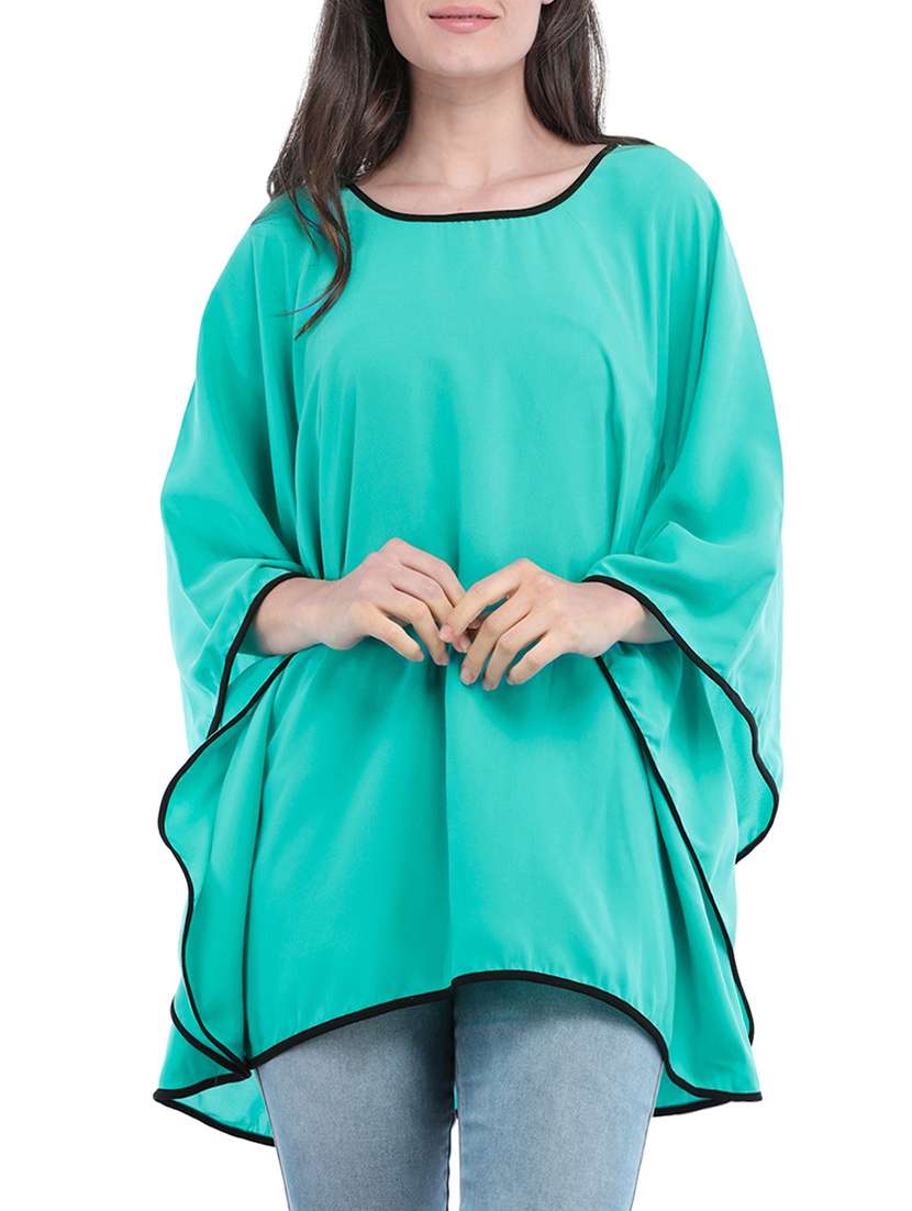 contrast piping solid kaftan  top 