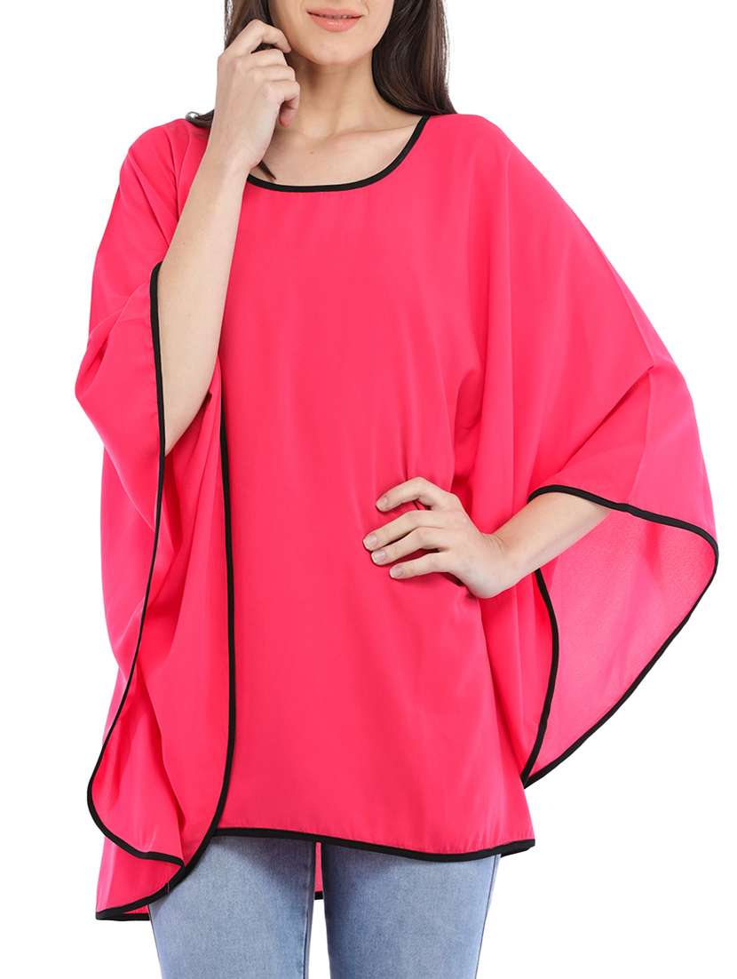 contrast piping solid kaftan top 