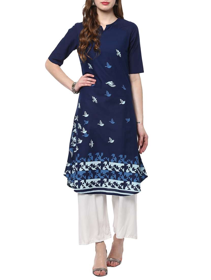 blue cotton a-line kurta
