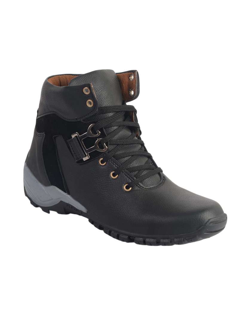 black leatherette high ankle boots