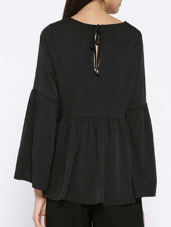 women solid bell sleeves flared top - 14562638 - Standard Image - 2