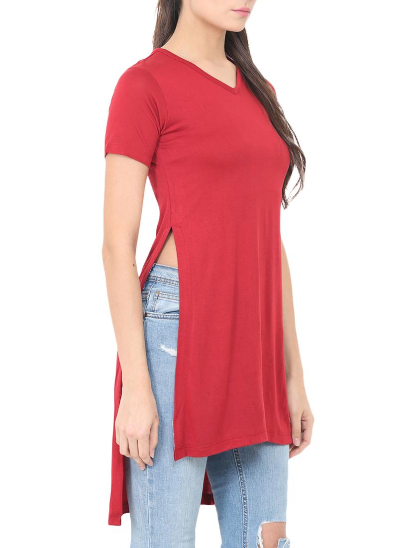 solid red solid high low tunic - 14564706 - Standard Image - 2