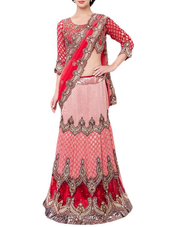 red chiffon embroidered lehenga saree with blouse