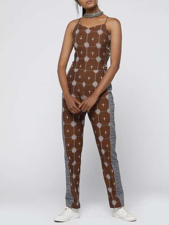 brown cotton full leg  jumpsuit