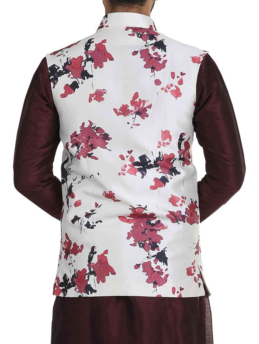 white silk blend nehru jacket - 14574571 -  Standard Image - 2