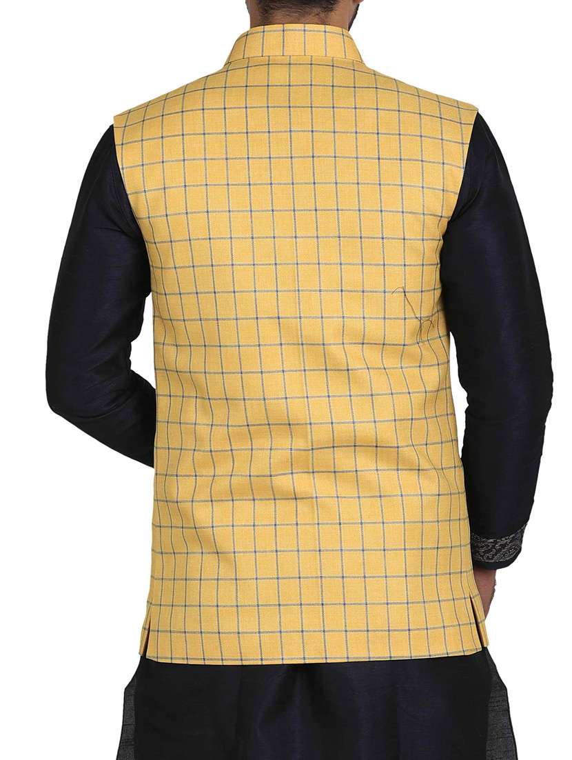 yellow cotton nehru jacket - 14574580 -  Standard Image - 2