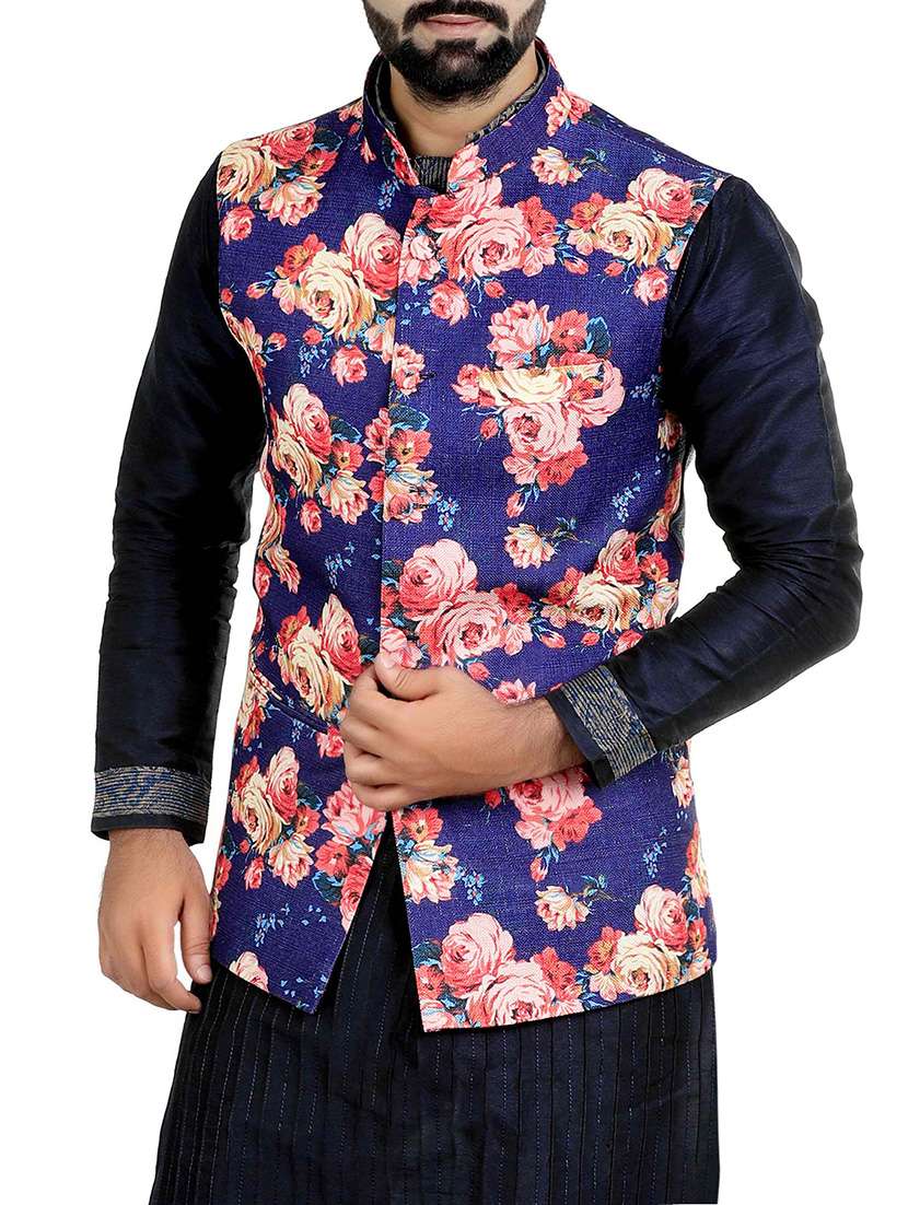 blue cotton nehru jacket