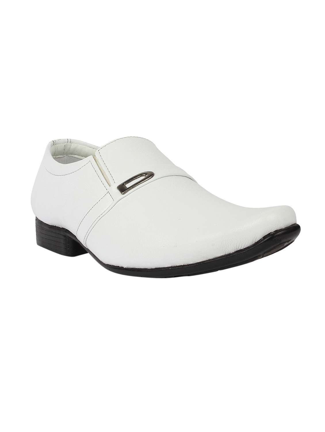 white leatherette slip on