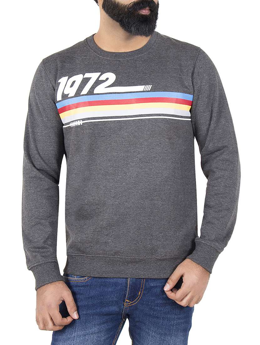 grey wool chest print sweatshirt