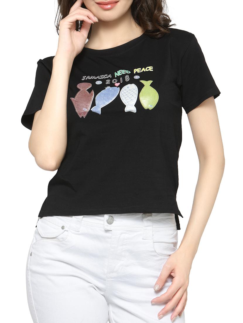women's front print round neck t-shirt - 14590154 - Zoom Image - 0