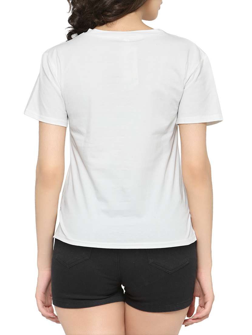 women's chest print round neck t-shirt - 14590155 - Standard Image - 2