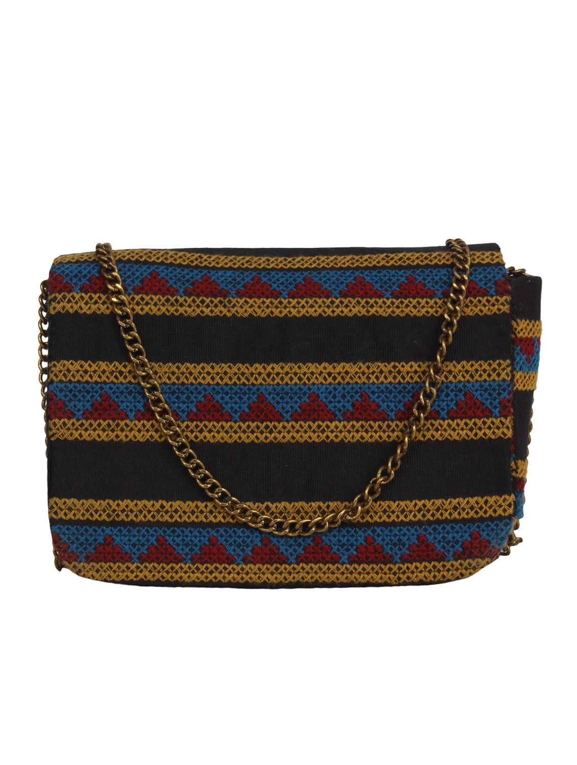 multi colored cotton box clutch