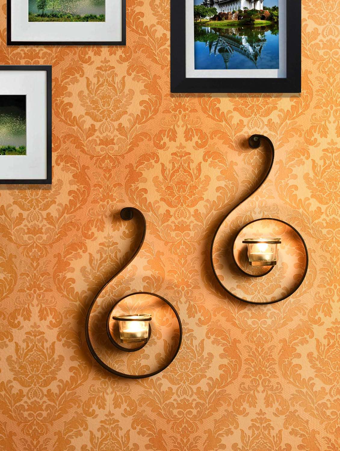 set of 2 antique bronze decorative wall sconce with clear glass with free tealight candles