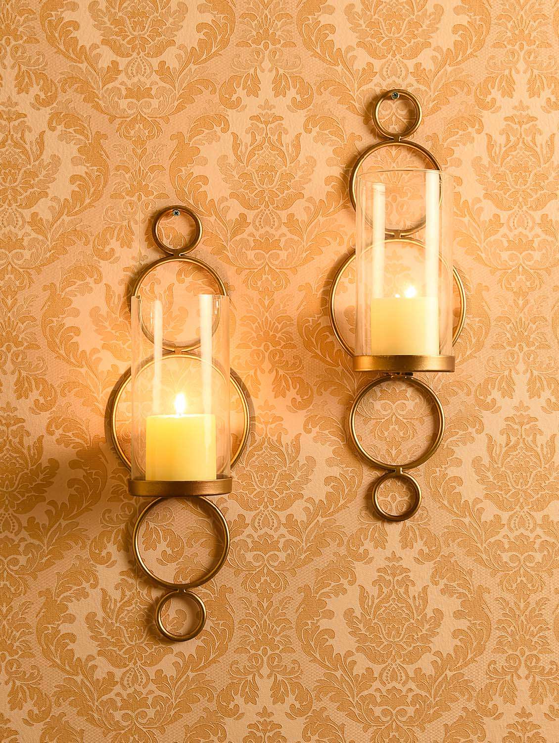 set of 2 gold decorative wall sconce with free candles