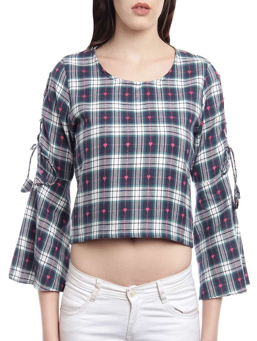 tie up bell sleeved printed crop top
