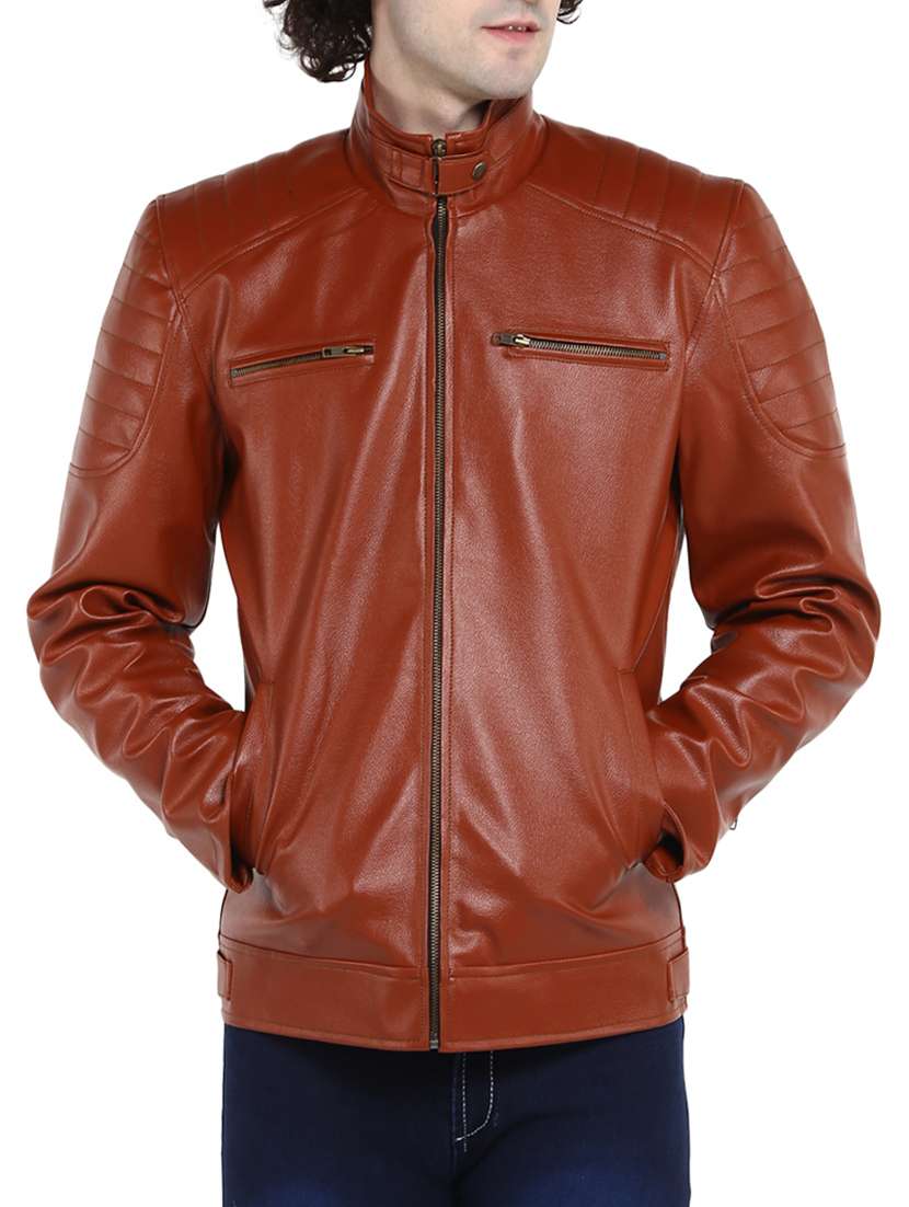 brown leather biker jacket