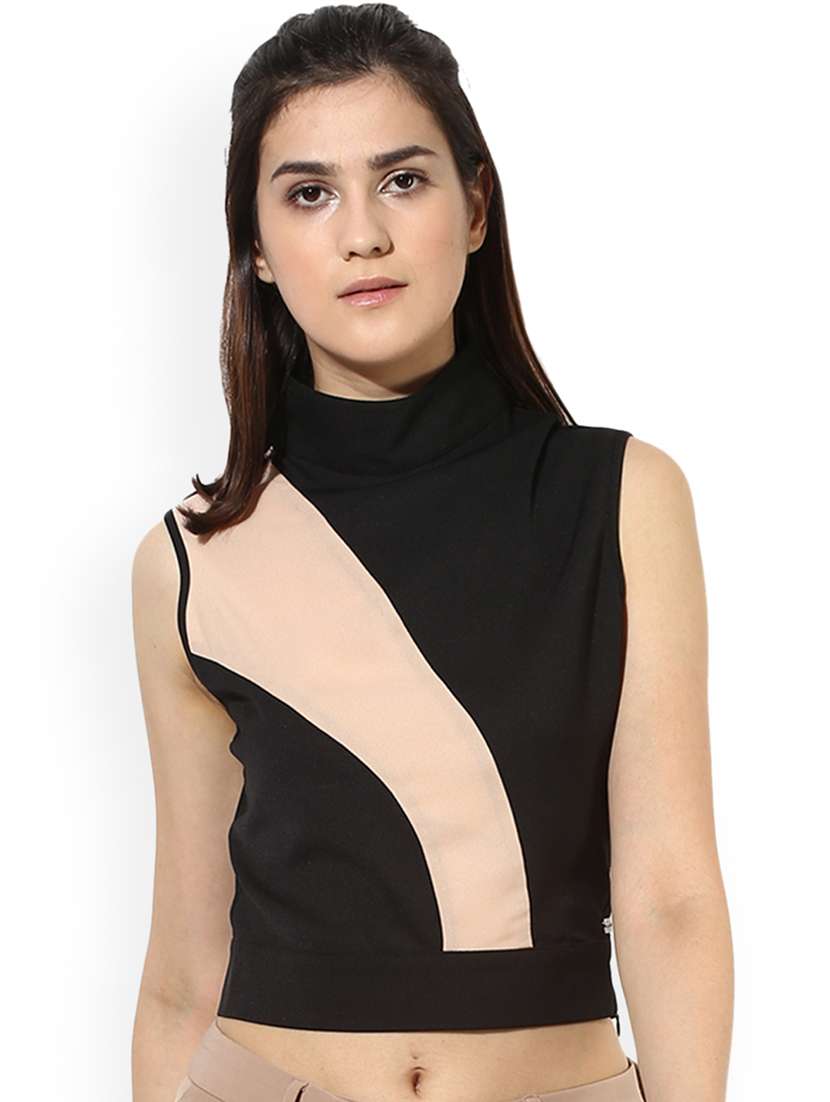 turtle neck color blocked crop top