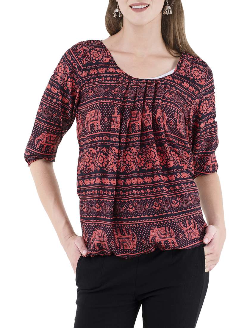 pleated front blouson top