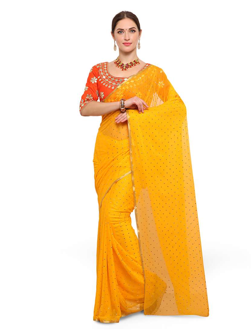 yellow embellished saree with blouse