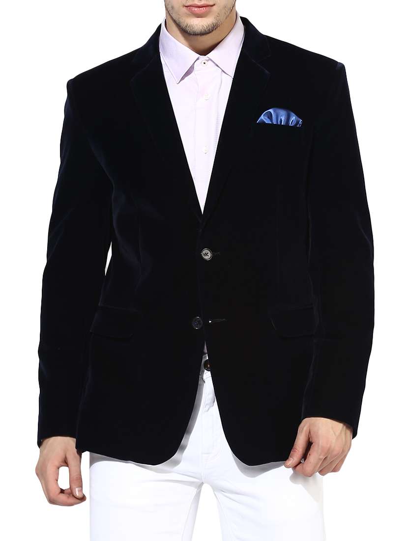 navy blue velvet casual blazer