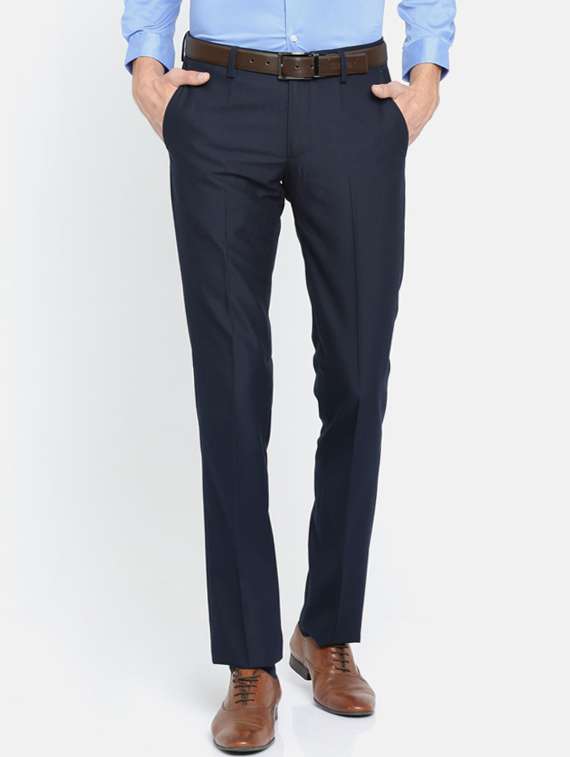 navy blue cotton flat front formal trouser