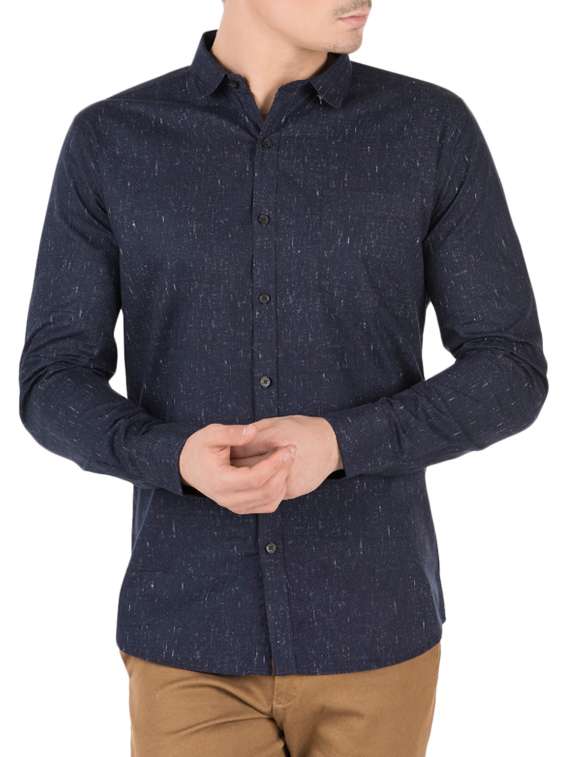 navy blue cotton casual shirt