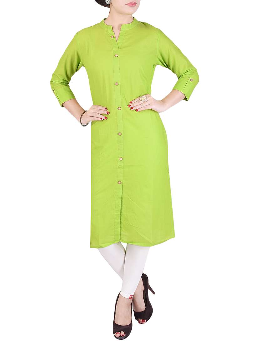 green cotton straight kurta