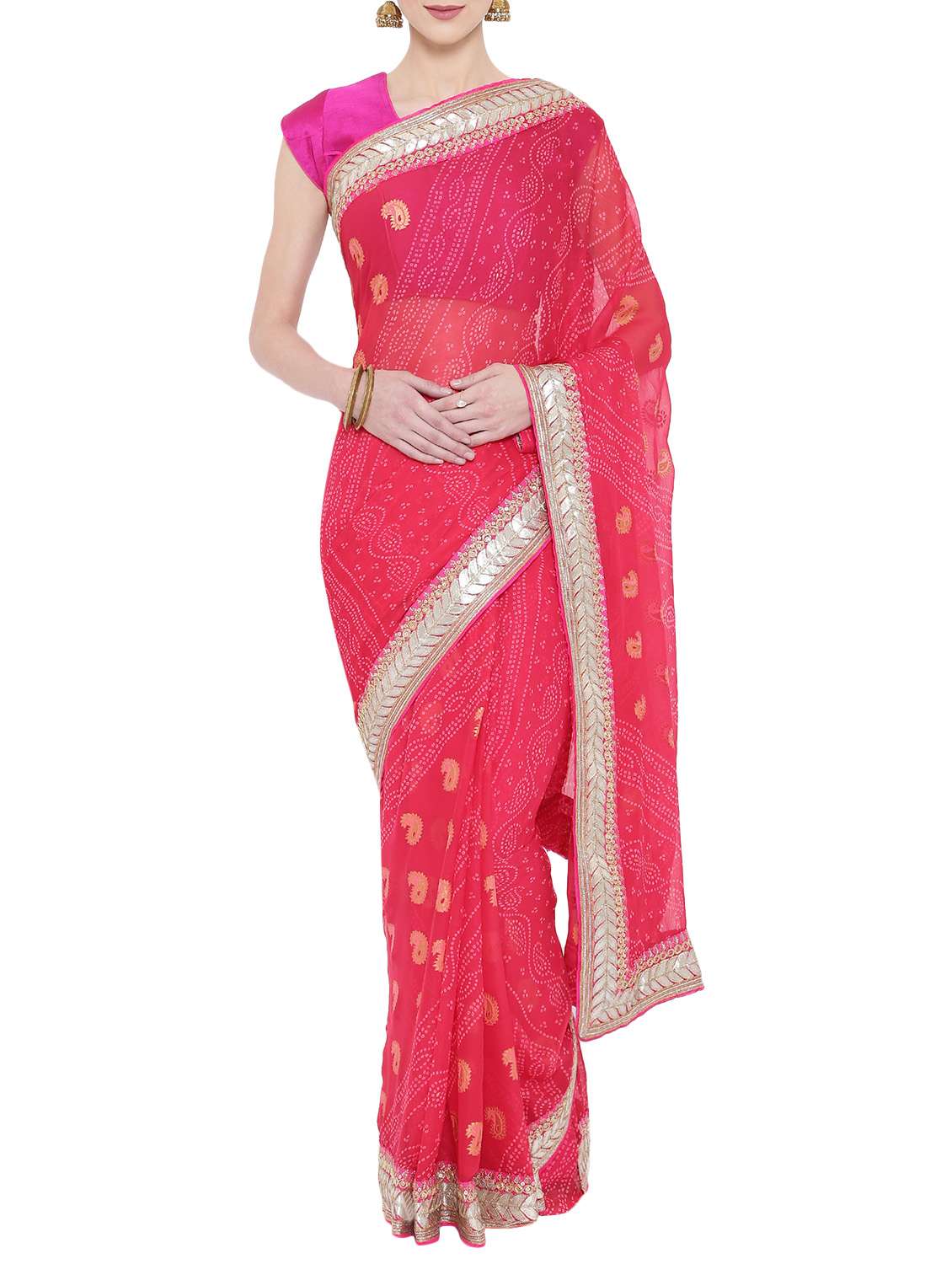 bordered bandhani saree with blouse