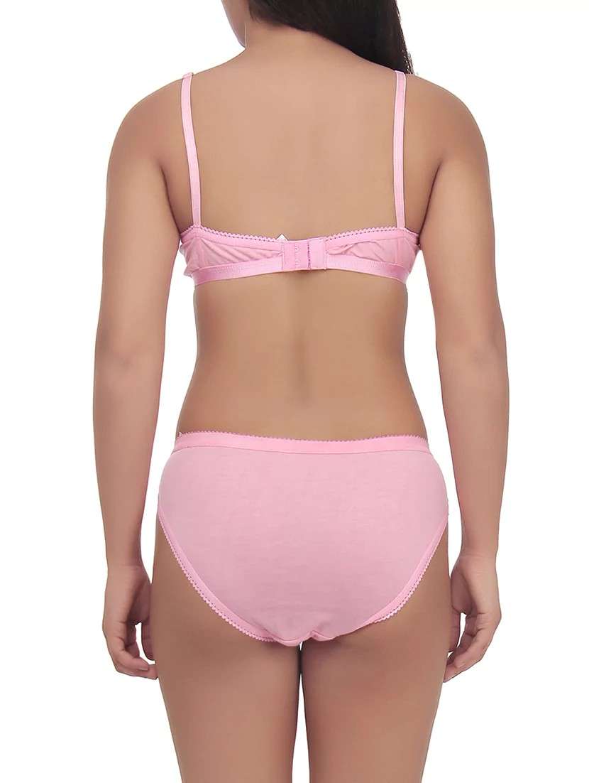 Buy online Pink Cotton Bra And Panty Set from lingerie for Women by