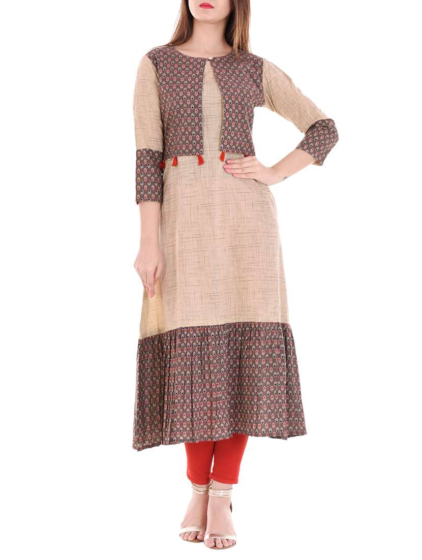 beige cotton tired kurta