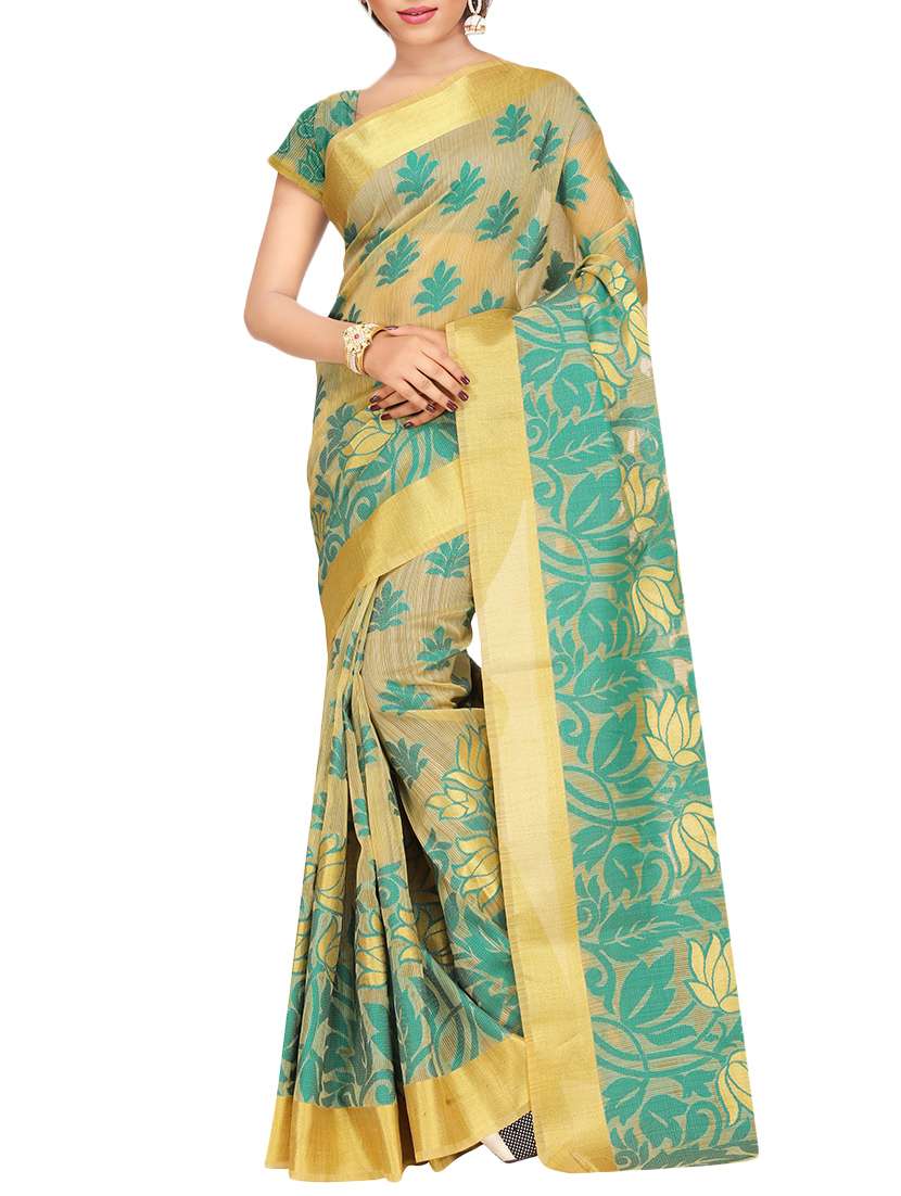 turquoise woven saree with blouse
