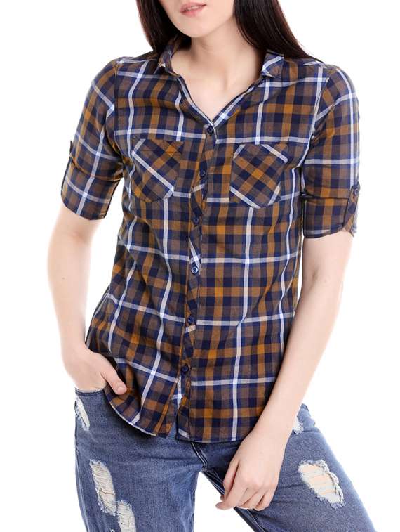 Roll Up Sleeves Checkered Shirt