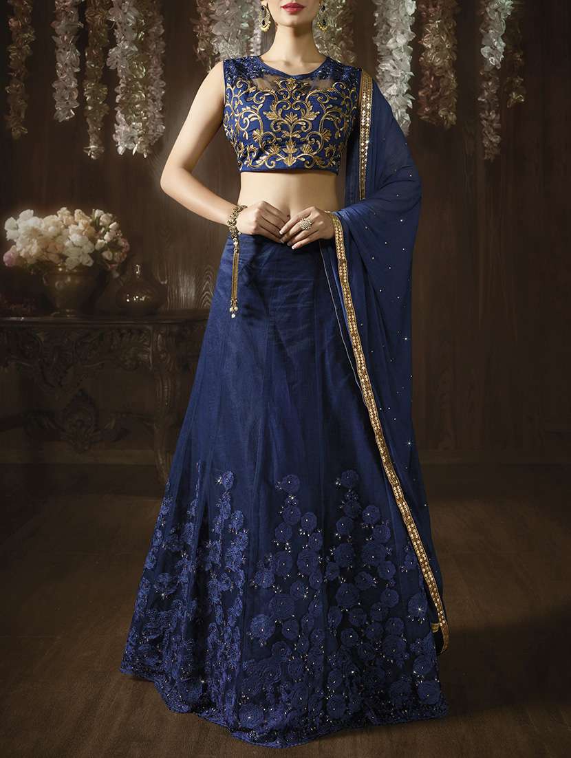 blue net lehenga