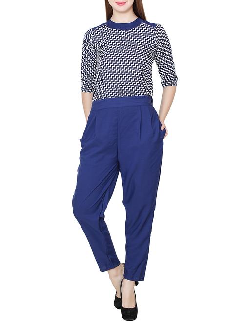 blue chevron full leg jumpsuit - 14615779 - Standard Image - 0