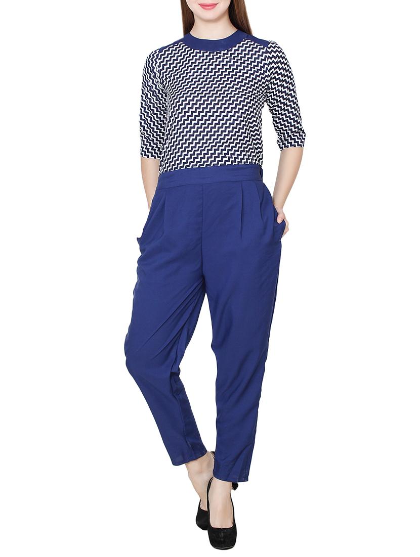 blue chevron full leg jumpsuit - 14615779 - Zoom Image - 0