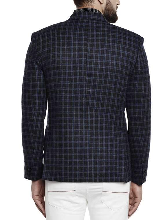 navy blue wool & polyester blend casual blazer - 14616024 - Standard Image - 2