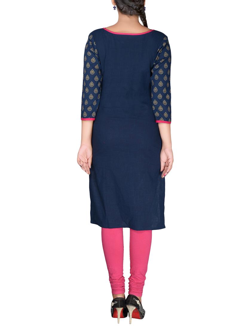 blue cotton straight kurta - 14616575 - Standard Image - 2