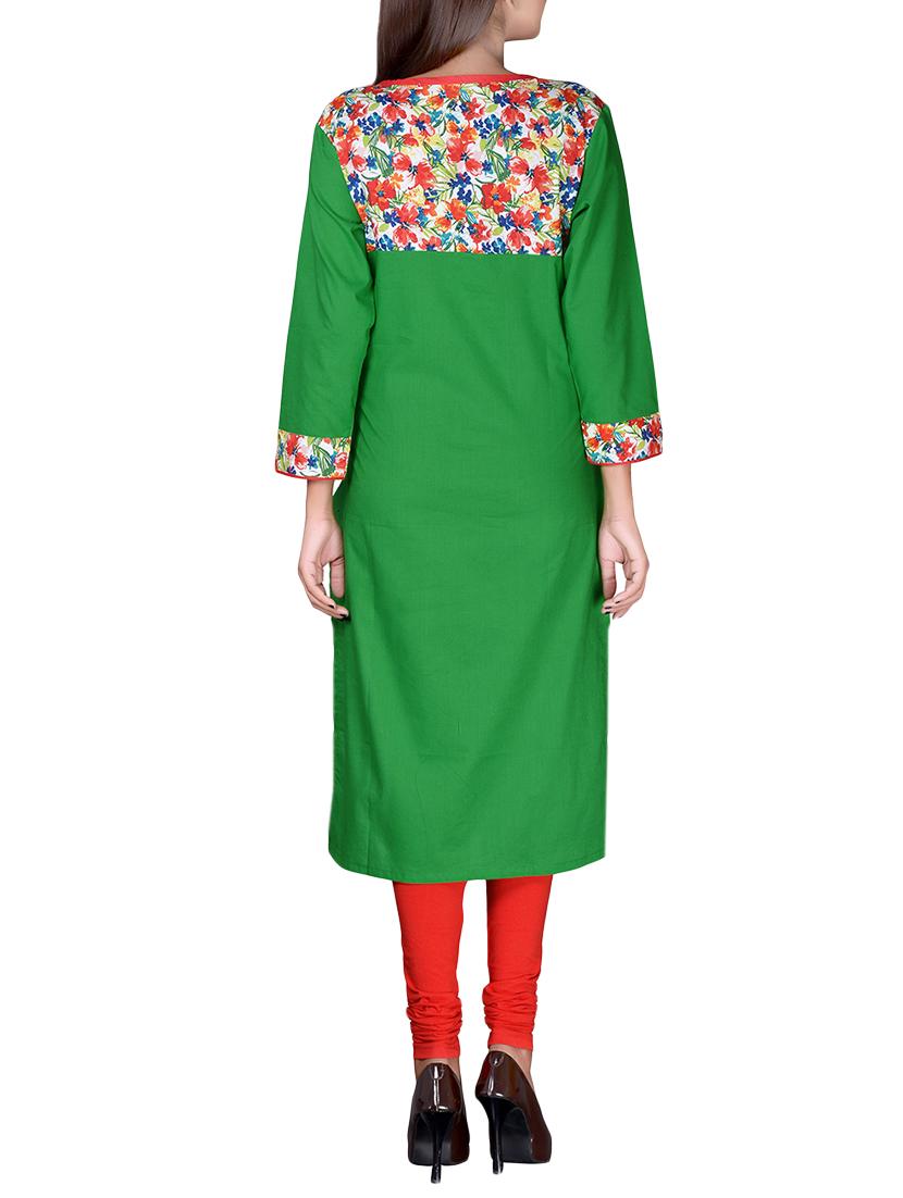 green cotton straight kurta - 14616587 - Standard Image - 2