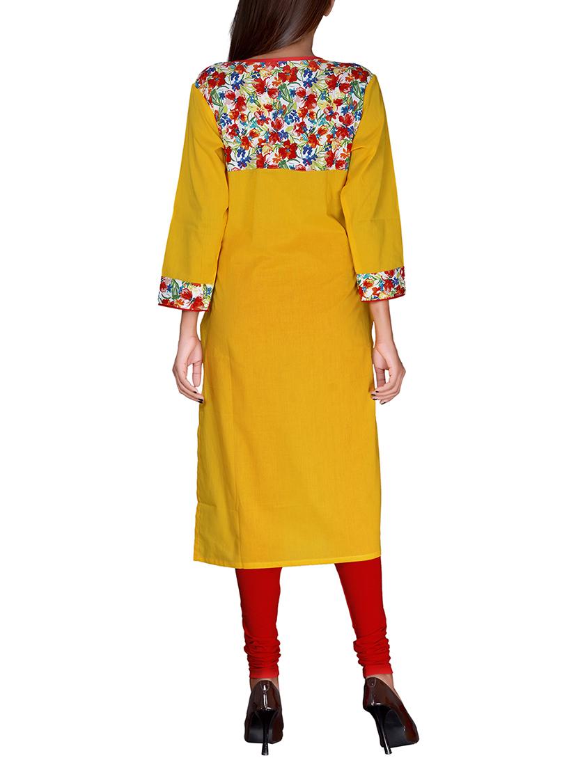 yellow cotton straight kurta - 14616588 - Standard Image - 2