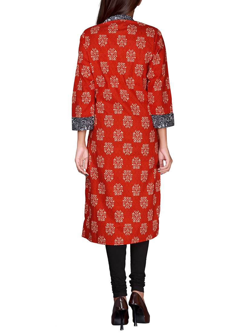 red cotton straight kurta - 14616592 - Standard Image - 2