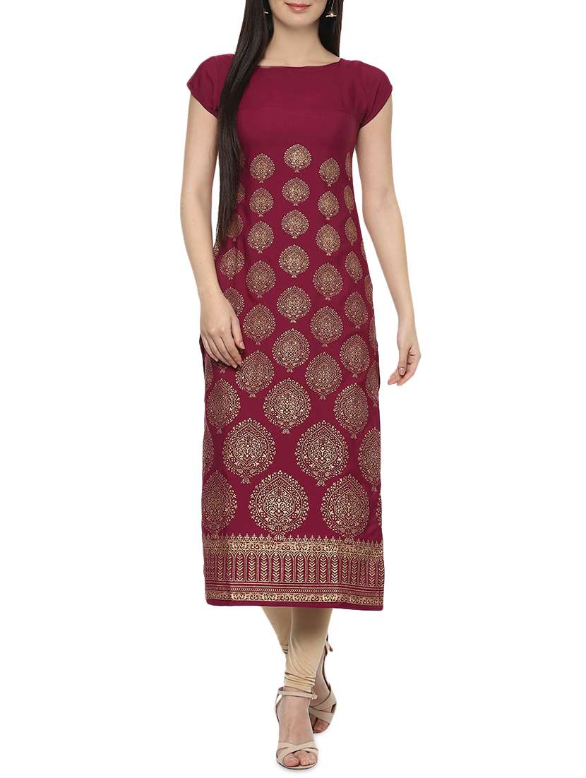 maroon crepe straight kurta