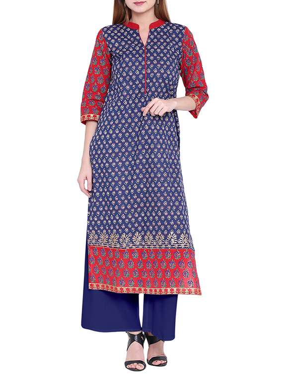 blue cotton straight kurta
