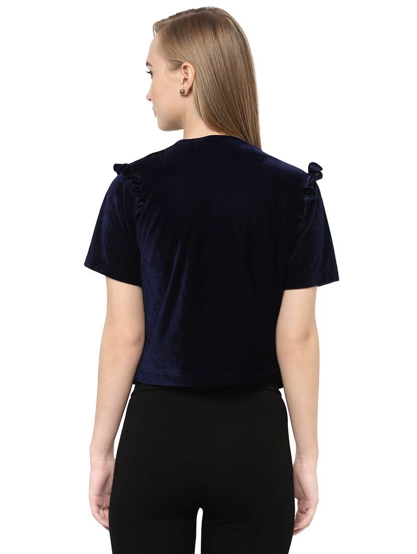 choker neck ruffled velvet top - 14627123 - Standard Image - 2