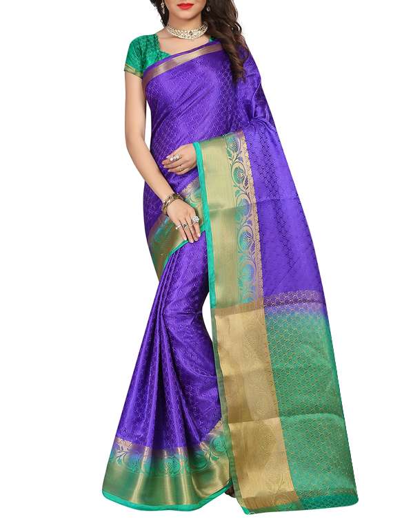 blue woven saree with blouse