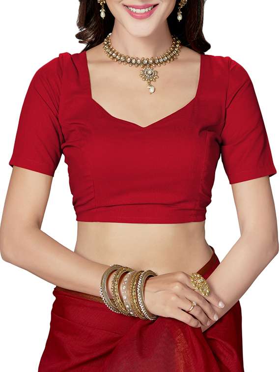 red cotton blend maheshwari saree with blouse - 14637216 -  Standard Image - 2