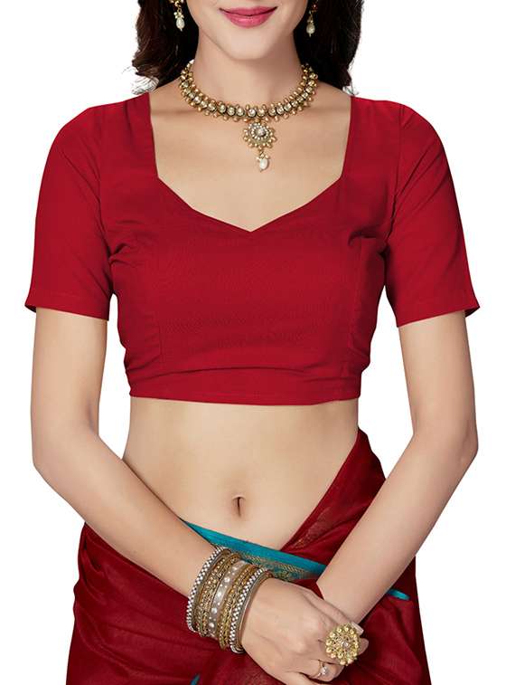 maroon cotton blend maheshwari saree with blouse - 14637219 -  Standard Image - 2
