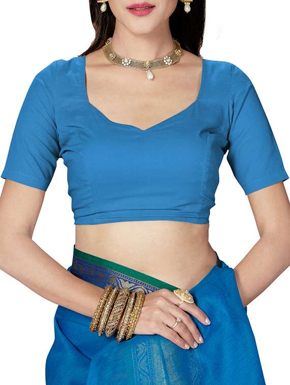 blue cotton blend maheshwari saree with blouse - 14637229 -  Standard Image - 2