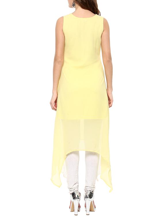 yellow georgette asymmetric kurta - 14638929 - Standard Image - 2