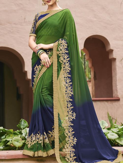 green ombre saree with blouse - 14646192 -  Standard Image - 0
