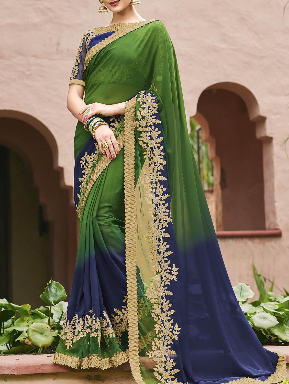 green ombre saree with blouse - 14646192 -  Zoom Image - 0